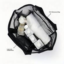 新款大容量沙灘玩具收納袋 多功能旅行托特肩背沙灘包 泳衣收納袋 女款網格沙灘包 大容量輕量防水防沙游泳池包 適合旅行度假游泳雜物 - 彩色 - 查看 5