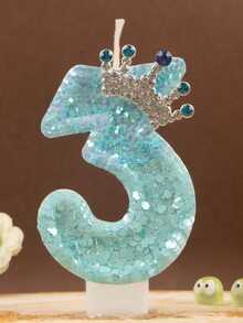 1pc Ice Blue Glitter Number Birthday Candle 0-9, Luxury Crown Style, Suitable For Girls' First Birthday Party, Princess Theme Cake Decoration, Kids Dessert Decoration - Ice Blue - View 13