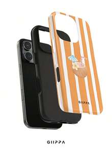 GIIPPA 1件 橘色條紋背景與椰子圖案設計，Phone 17 Pro Max 手機殼，相容於 Phone 16 Pro Max、15 Pro Max、14 Pro Max，韓系高端時尚趣味手機殼，相容於 11/12/13/14/15/16 Pro Max Plus，優雅設計適合男女，送給女友的完美禮物，適用於聖誕節、情人節、復活節、婚禮季節和生日！ - 橘色 - 查看 2