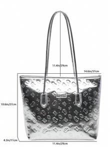Women's Tote Bag Embossed Pattern PU Leather Shoulder Bag Large Capacity Casual Daily Use Handbag - Silver - View 7