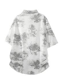 1pc Men's Black Tie-Dye Textured Collared Short Sleeve Shirt, Knit Fabric, Thick And Wrinkle-Resistant, Machine/Hand Washable, Business Casual Cardigan, Suitable For Summer Street, Daily, And Vacation, Old Money Style - Black - View 5