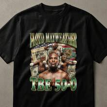 Floyd Mayweather  50-0 T-Shirt, Boxing Legend TBE Fan Apparel, Champion Athlete Gift Tee For Men - 黑色 - 查看 1