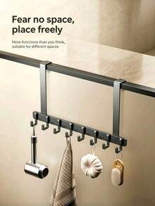 1pc Heavy Duty No-Drill Door Hook Rack, Suitable For Hanging Clothes, Bathrobes, Hats, Towels, Bathroom Storage, 7-Hook Wall-Mounted Coat Rack, Suitable For Door, Kitchen, Bathroom, Bedroom, Home Decor, Kitchen Accessories, Bathroom Decor, Bedroom Decor, Wall-Mounted Storage Rack, Kitchen Storage Rack, Key Rack, Bag Rack, Wall-Mounted Coat Rack - Black - View 5