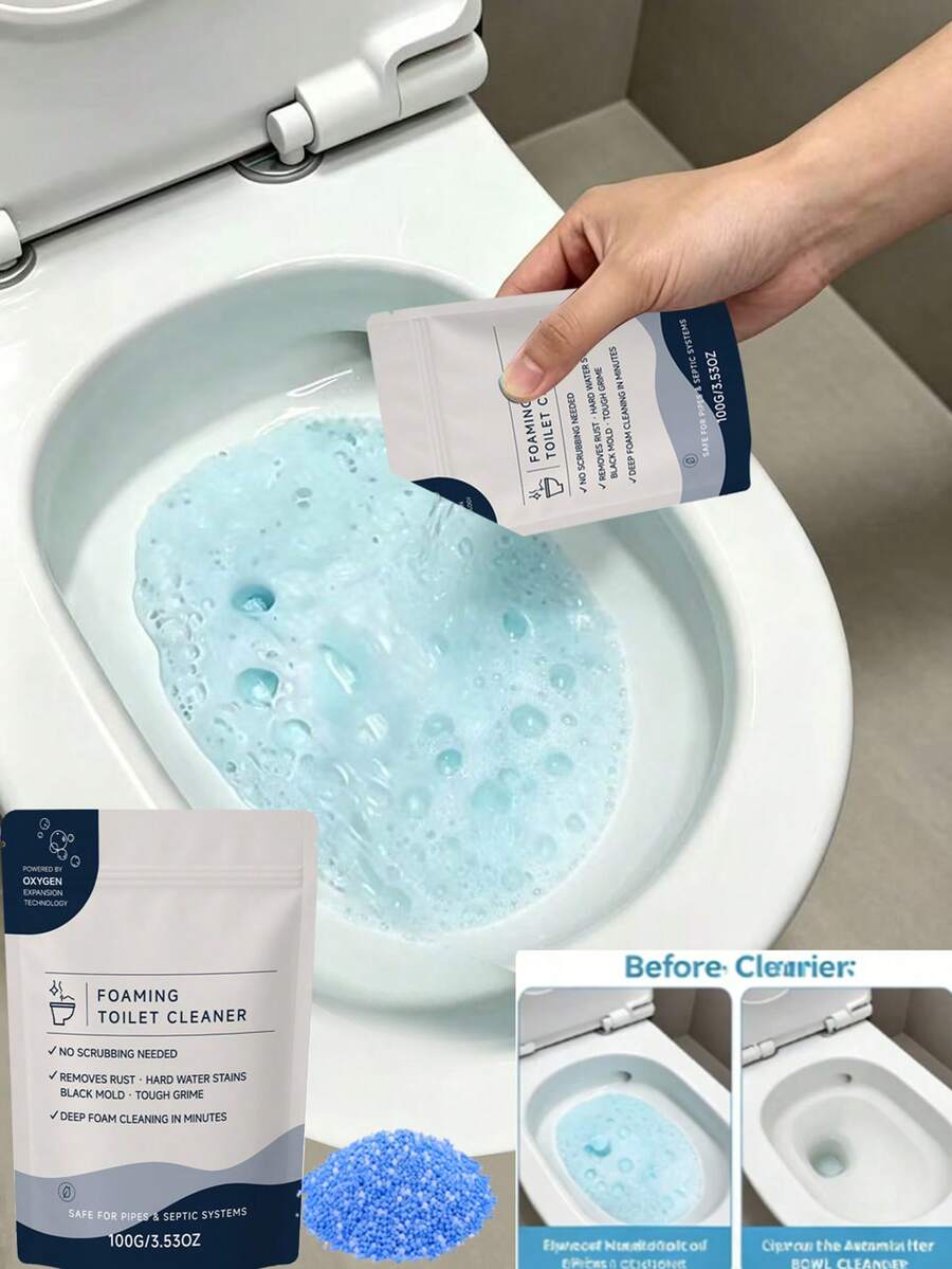 Toilet Foam Cleaner, Bathroom Cleaner, Foam Toilet Cleaning Powder, Removes Limescale And Loose Stains, Eliminates Odors, Foam Toilet Cleaner Can Remove Limescale And Help Loosen Stains, While Keeping Your Toilet Fresh, Removes Limescale And Helps Loosen Stains, While Keeping Your Toilet Fresh, Observe The Foam Working - Millions Of Bubbles Change Color While Cleaning, Let The Foam Sit For 5 Minutes, Results May Vary Depending On Toilet Design, For Stubborn Stains, Use A Brush