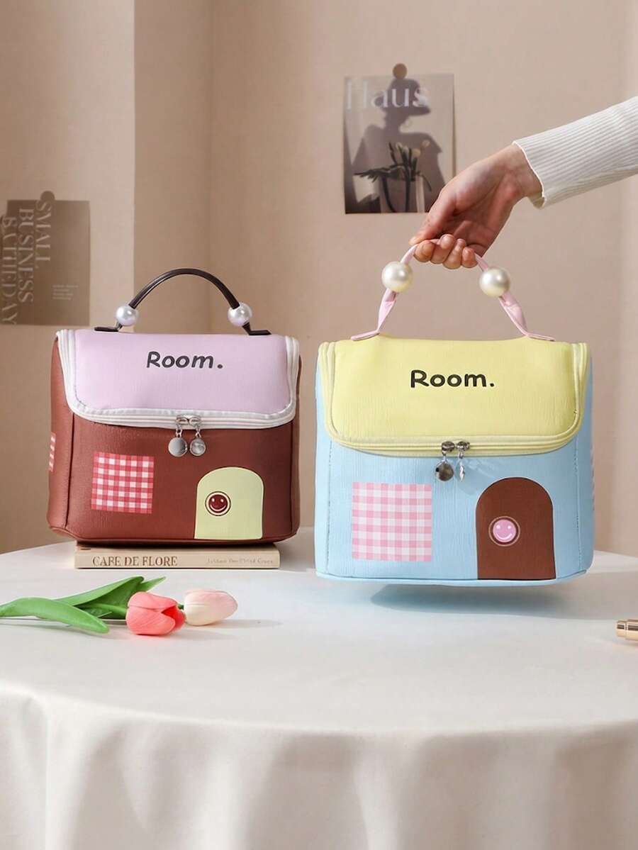 4pcs House-Shaped Waterproof Toiletry Bag With Compartments, Dopamine-Enhancing Travel Storage Bag, Large Capacity, Cute Desktop Organizer. - Multicolor - View 1