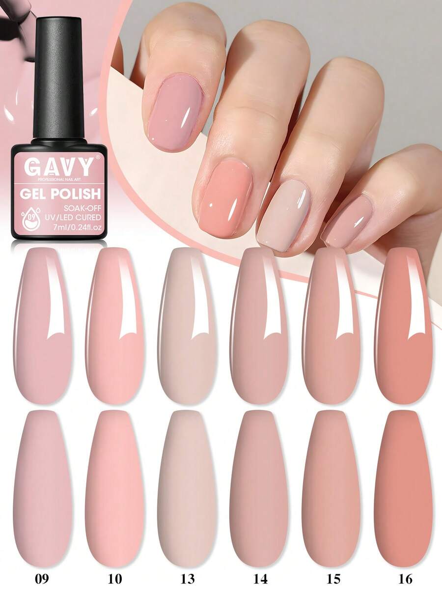 6 Peças Conjunto de Esmalte de Unha em Gel Cor Sólida Transparente Nude Pêssego Rosa Clássico, Esmalte de Unha em Gel UV/LED Soak-Off Tom de Pele Natural Blush, Conjunto de Manicure de Alto Brilho e Longa Duração, Perfeito para Casamento, Noiva, Escritório Diário e Design de Unhas Minimalista Sem Maquiagem - Multicolorido - Visão 1