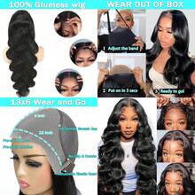13x6 Glueless Wigs Human Hair Pre Plucked/Cut 26 Inch Wear And Go Wig 10A HD Body Wave Lace Front Wigs Human Hair 180 Density Wigs For Women No Glue 3 Seconds For Beginners - 13x6 Glueless Black Wig - View 2