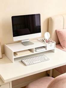 Estantería de almacenamiento para computadora con estantes, estantería de almacenamiento elevada, soporte para monitor, organizador de escritorio; adecuado para dormitorio, escuela y oficina - Talla única - Ver 2