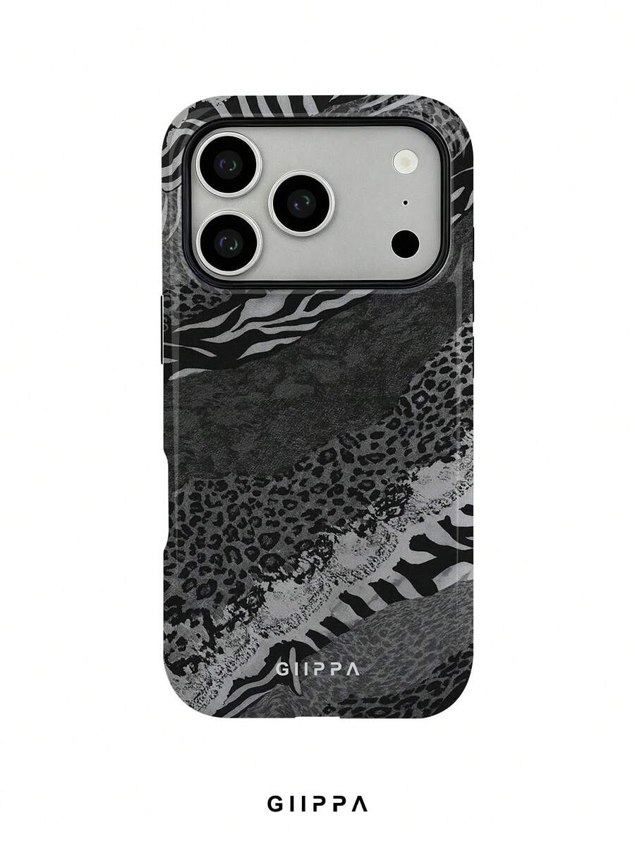 GIIPPA 1件復古黑白岩層動物印花拼接設計手機殼,適用於Phone 17 Pro Max、16 Pro Max、15 Pro Max、14 Pro Max、11/12/13/14/15/75 Pro Max Plus,韓式高端時尚趣味優雅設計,男女通用,適合送給女友的聖誕節、情人節、復活節、婚禮季和生日禮物 - 黑與白 - 查看 1