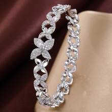 1pc Exquisite Geometric Windmill Leaf Shaped Design Cubic Zirconia Inlaid Women's Bracelet - Multicolor - View 3