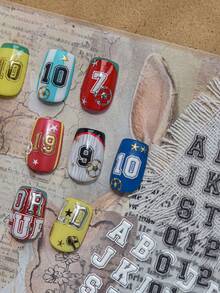 1pc 5D Minimal Soccer Number Nail Stickers Self-Adhesive Stickers DIY Nail Accessories Stickers Nail Decoration Stickers - 黑色 - 查看 6