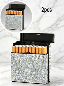 1pc Rhinestone Shiny Cigarette Case, Large Capacity Holds 40 Thick Cigarettes, One-Touch Flip Lid, Anti-Drop Compartment Cigarette Storage Box, Luxury Birthday Housewarming Gift For Men And Dad - Multicolor - View 12