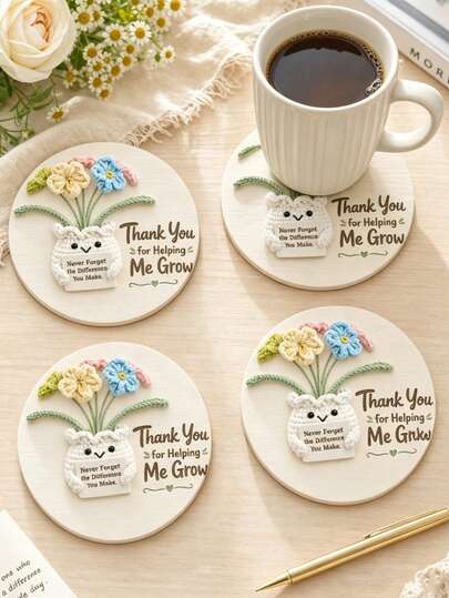 1/6/12pcs Floral Wooden Beverage Coasters, Non-Slip Table Mats, Coffee Cup Coasters, Suitable For Coffee Shops, Home Decor, Kitchen Supplies, Kitchen Decoration And Holiday Tableware, Applicable For Classrooms, Home Offices, Back To School Decor, Desk Decor, Thank You Gifts, Back To School Season, Halloween Christmas Gift Best Choice