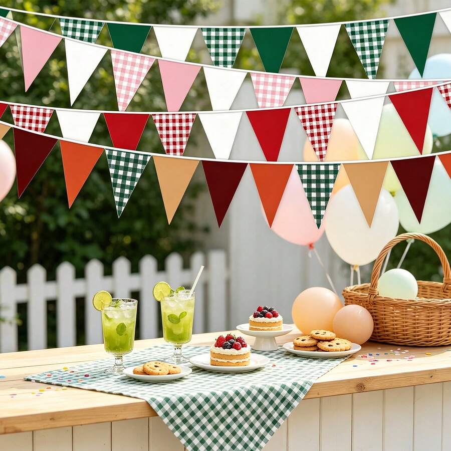 12/24/36PCS 4 Designs Gingham Check Triangle Flag Bunting Garland ...