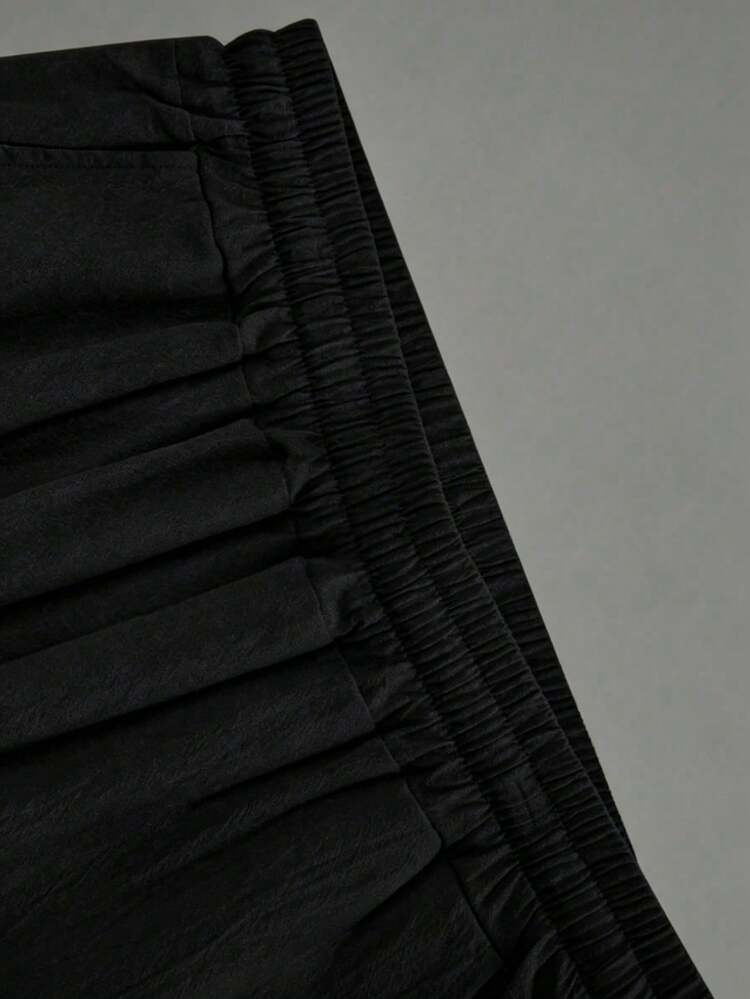 Teen Boy 1pc Minimalist Loose Outdoor Sports Workout Personalized Linen Texture Solid Color Tall-Looking Long Leg Straight Leg Pants Spring Autumn Winter - Black - View 5