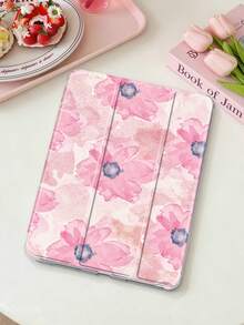 1件粉色水彩花卉平板電腦保護殼，相容 iPad Mini 4/5/6/7/Air/Air 2/9.7/10.2/10.5/10.9 (Air 4-Air 8)/Pro 11/10th Gen/A16/Pro 11 2024，相容 Galaxy A8，彩繪圖案平板保護殼，軟殼，三折支架，自動休眠/喚醒，內建筆槽，不含筆 - 彩色 - 查看 2