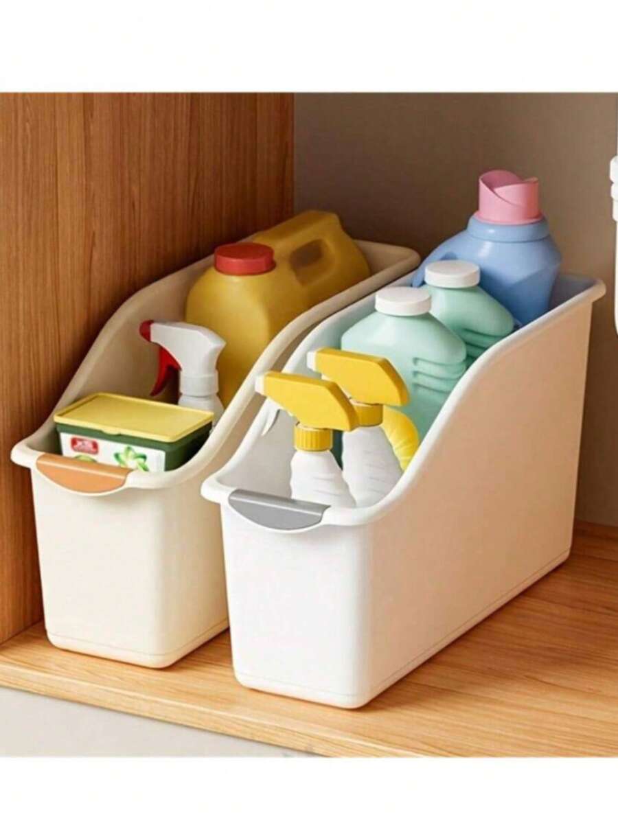 1/2pcs Plastic Multi-Function Storage Box, Curved Design, Suitable For Home Storage, Ideal For Cleaning Supplies And Household Essentials, Storage Box, Basket, Container, Help Organize Your Home. - Multicolor - View 1