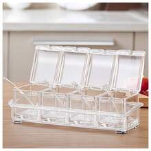 4 Pieces Clear Seasoning Box, Seasoning Rack Spice Pots, Storage Container Condiment Jars Acrylic Seasoning Box With Covers And Spoons For Spice, Sugar, Salt, Sugar, Cardamon, Cinnamon - Multicolor - View 10