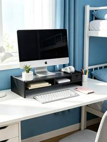 Estantería de almacenamiento para computadora con estantes, estantería de almacenamiento elevada, soporte para monitor, organizador de escritorio; adecuado para dormitorio, escuela y oficina - Talla única - Ver 4