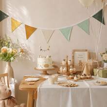 Morandi Color Cotton Fabric Triangle Bunting, Fabric Triangle Flag Garland, Suitable For Birthday Party, Picnic, Tent, Wall Decoration - Multi-color - View 5