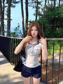 Slouchy Style Square Neck Short Sleeve T-Shirt Summer Women's Top White - White - View 4