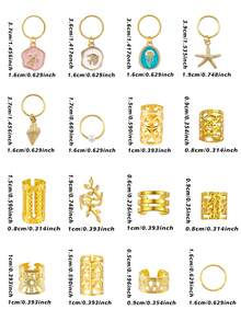 247pcs Ocean Style Hair Rings, Includes Gold Starfish, Conch, Shell And White Pearl, Various Shapes Adjustable Hair Hoops For Summer, Suitable For Braids And Twisted Hair - Gold - View 8