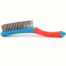 1pc Heavy Duty Stainless Steel Wire Brush With Ergonomic Blue And Red Handle - Perfect For Removing Rust, Slag, Dirt And Paint, Deep Cleaning, Plastic Handle - Blue - View 5