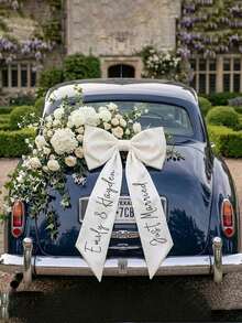 客製化婚車蝴蝶結，個性化姓名大號緞面蝴蝶結，新娘婚車裝飾，浪漫婚禮拍照道具，裝飾用，可重複使用，居家適用 - 彩色 - 查看 8