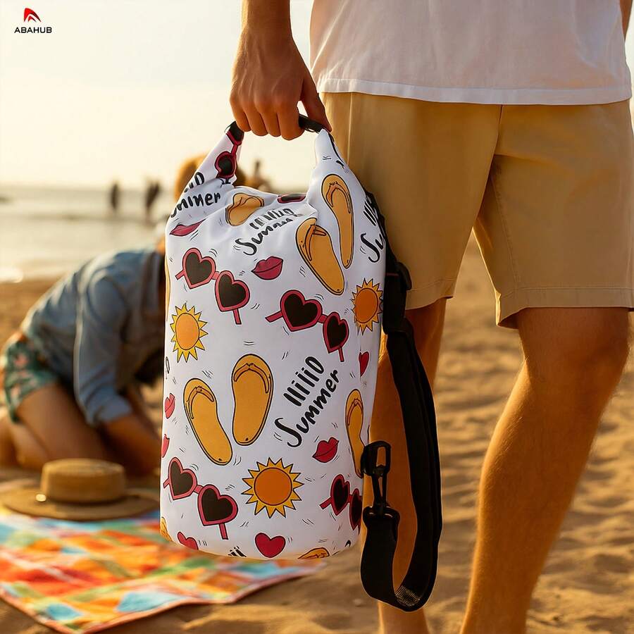 1pc Swimming Rafting Outdoor Beach One Shoulder Handheld Bucket Bag, Swimming Rafting Storage Bag, Upstream Backpack Beach Bag, All-Over Print - Multicolor - View 1