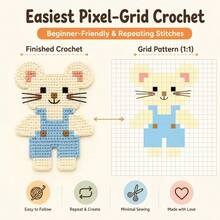 [DIY Pixel Bead Crochet Kit]Blue Overalls Pixel Mouse Crochet Set, Suitable For Adult Beginners, Semi-Finished Handmade Kit With Full Tools (Random Color Accessories) And English Guide, No Bead Template Needed, Crochet Pixel Style, Can Make Keychains - DIY Crochet Kit - View 1