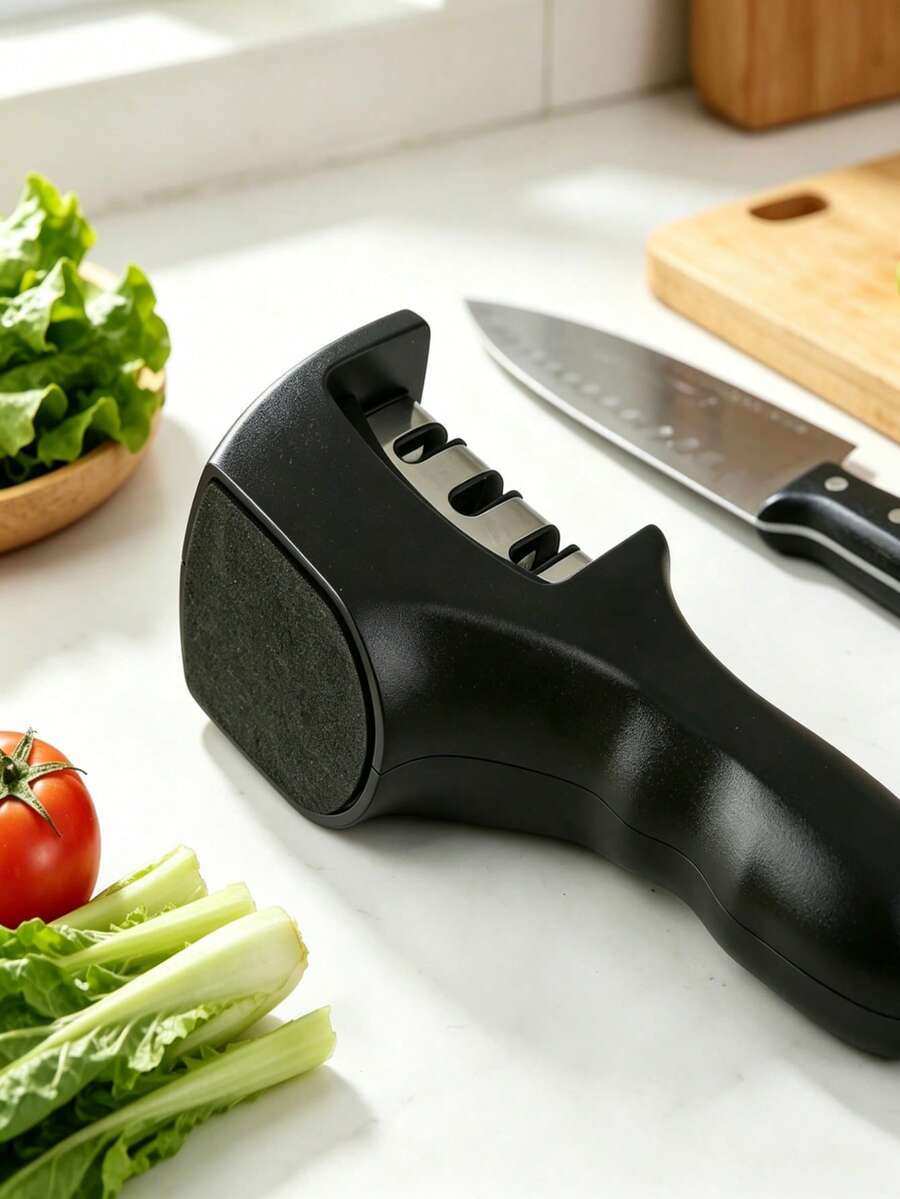 3-Stage Tungsten Steel Manual Knife Sharpener With Non-Slip Base, Durable Sharpening Stone Kitchen Tool For Chef Knives, Paring Knives, Steak Knives, Effortless Fast Grinding And Polishing Home Kitchen Knife Sharpener - Multicolor - View 1