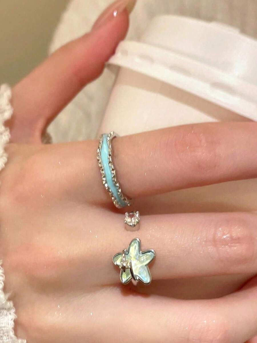 2 chiếc/Bộ nhẫn hở trang trí ngôi sao thời trang phù hợp cho nữ đeo hàng ngày - Nhiều màu - Xem 1
