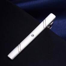 1組條紋時尚拉鍊領帶與領帶夾套組，適用於商務、旅行、辦公室、派對、婚禮 - 黑色 - 查看 5