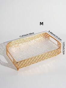 Gold Decorative Tableware Tray Set With Clear Tactile Base; Rectangular Metal Storage Tray With Handles And Raised Feet, Suitable For Paper Cups, Desserts, Cupcakes, Coffee, Perfume, Jewelry, Toiletries, Bathroom Countertop, Wedding Party And High-End Home Decor - Multicolor - View 14