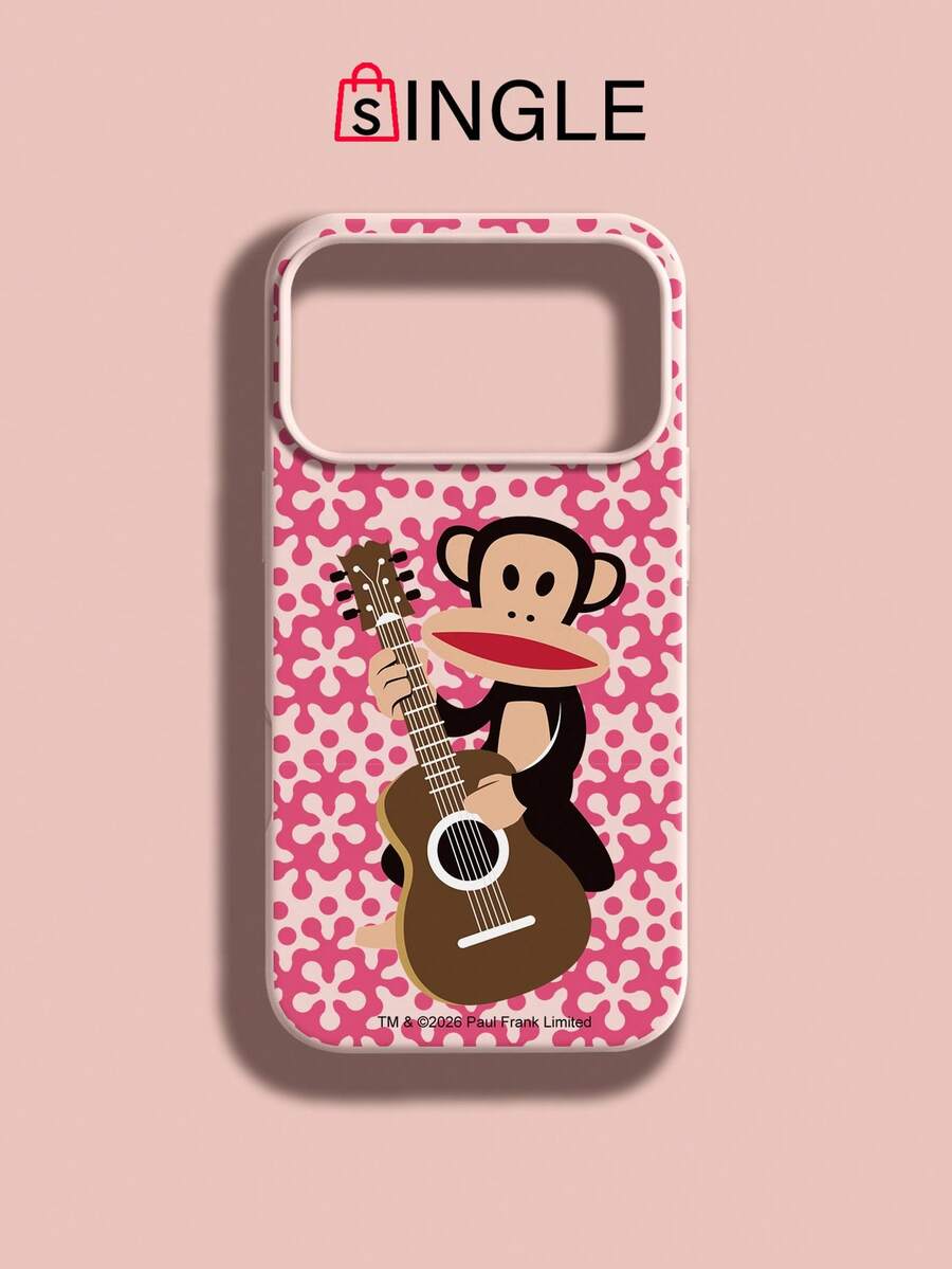 官方授權 Paul Frank 液態矽膠手機殼,全方位防摔保護相機,卡通猴子彈吉他與花卉圖案,新風格適用於 Phone 11/12/13/14/15/16/17/18 Pro Max 系列手機,節日禮物,日常通勤,日常防摔高吸引力款式 - 彩色 - 查看 1