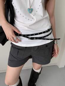 1pc PU Material Street Style Y2K Studded Niche Waist Belt - Black - View 1