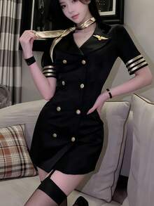 1PC Slim Fit Sexy Flight Attendant Instructor Uniform Costume Set, Includes Dress + Bow Tie Only, COSPLAY Role Play Outfit Accessories Fall - Multicolor - View 4