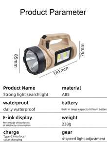 2pcs Portable Handheld LED Solar Spotlight Flashlight, IP44,One Key Control 4 Modes High Bright Search Light, Type-C Solar Dual Charge Waterproof Camping Lantern With Emergency Strobe Function - IP44 - View 11