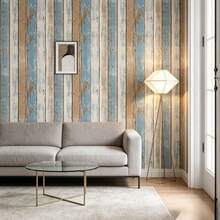 1 Roll Wood Grain Self-Adhesive Wallpaper, 17.7in*39.3/118.1/196.8in, Thickened Waterproof Removable PVC Decorative Sticker, Suitable For Bedroom, Living Room, Cabinet And Desktop Furniture Renovation - Blue and Yellow - View 10