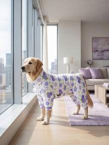 1PC Dog Shedding Hair Control Pajamas - Warm High Stretch Full Coverage Pet Rompers, Anti Licking & Bug Protective Jumpsuit For Small Medium Large Dogs, All Over Printing Dog Clothes - Cute Blueberry Pattern - Multicolor - View 1