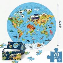 Round World Map Educational Puzzle For Kids 70 Pcs - Baby Blue - View 6