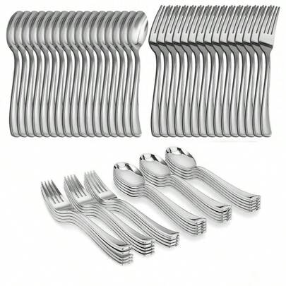 20pcs Silver Cutlery Set - 10 Forks, 10 Spoons - Reusable Heavy Duty Western Tableware Set, Suitable For Dining, Parties, Dinners, Weddings