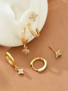 3 Pairs Vintage Fashion Elegant Pendant Earrings Set Women's Gold-Colored Hoop Earrings Fashion Jewelry - Yellow Gold - View 3