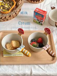 1pc Cartoon 3D Mushroom Handle Bowl, Cute Creative Bow Baguette Bowl, Vegetable Salad Bowl, Fruit Dessert Bowl, Breakfast Yogurt Oatmeal Bowl, Ice Cream Platter Bowl, Exquisite Tableware Bowl, Party Tableware Bowl, Suitable For Home, Restaurant, Cafe, Dessert Shop, Gift, Gathering, Party - Mushroom - View 4