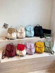 1pc/8pcs Minimalist Solid Color Drawstring Flap Backpack, Soft Lightweight Nylon Casual Shoulder Bag, Large Capacity Foldable Laptop Bag, Adjustable Shoulder Straps, Simple Student Campus Travel Back To School Daily Accessory - Multiple Styles - View 10