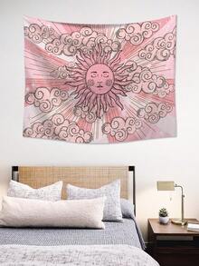 1pc Cloud & Sun Pattern Tapestry, Fabric Wall Blanket For Home Wall Decor, Flag For Room, Room Decor, Tapestry, Wall Art ,Room Stuffs, Flags For Room, Home Decor, Wall Tapestry, Pink Tapestry - Pink - View 5