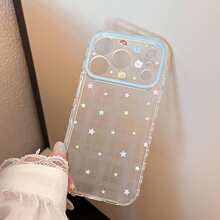 Kavenfort Funda de teléfono transparente azul a cuadros con estrella y oso, diseño de rejilla de estrella transparente para 17 Pro Max, adecuada para verano 16, linda, dulce, femenina, patrón geométrico, estilo coreano, adorable, nicho, mascota linda, chica suave, estilo Ins, estilo de celebridad de internet. - transparente - Ver 5