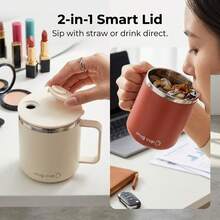 Double Layer Insulated Milk Coffee Mug With Sliding Lid Portable Sealed 304 Stainless Steel Thermal Cup For Cold And Hot Drinks - Multicolor - View 6