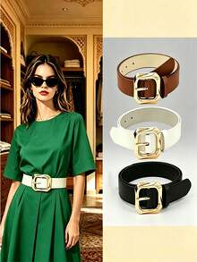 3pcs Women's Fashion Buckle Belts, Daily Commute Street Style Waist Belts - 3pcs (black + Camel + Khaki) - View 1