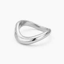 Minimalist & Unique S925 Sterling Silver 18K Gold Plated Glossy Wave Design Bold Women's Ring - Platinum Ripple Wave Thin Ring - View 10
